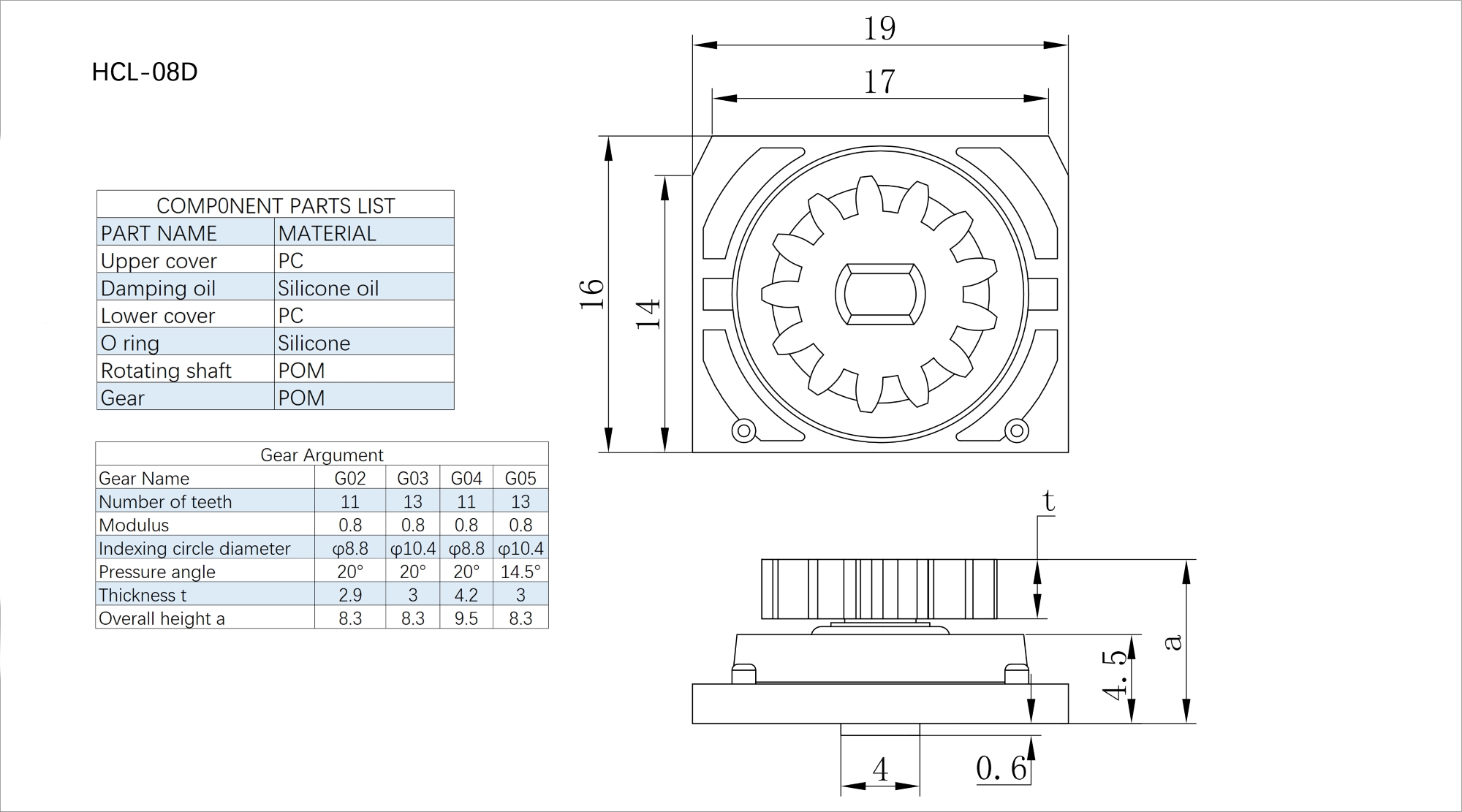 Gear/Rotary Damper HCL-08